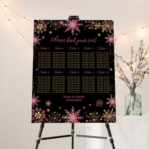Gold Pink Snowflake Wedding 10 Table Seating Chart Foam Board