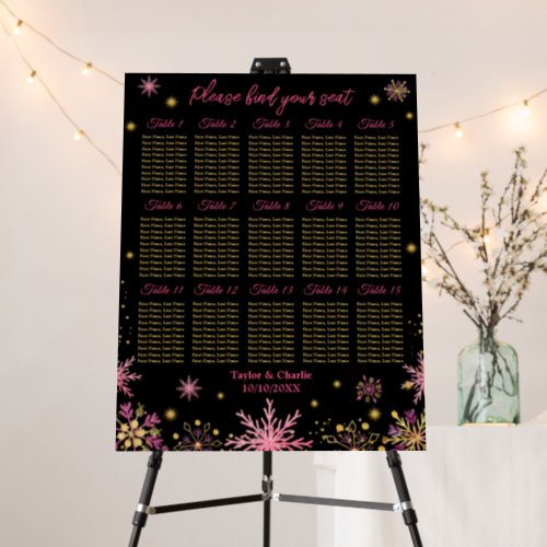 Gold Pink Snowflake Wedding 15 Table Seating Chart Foam Board