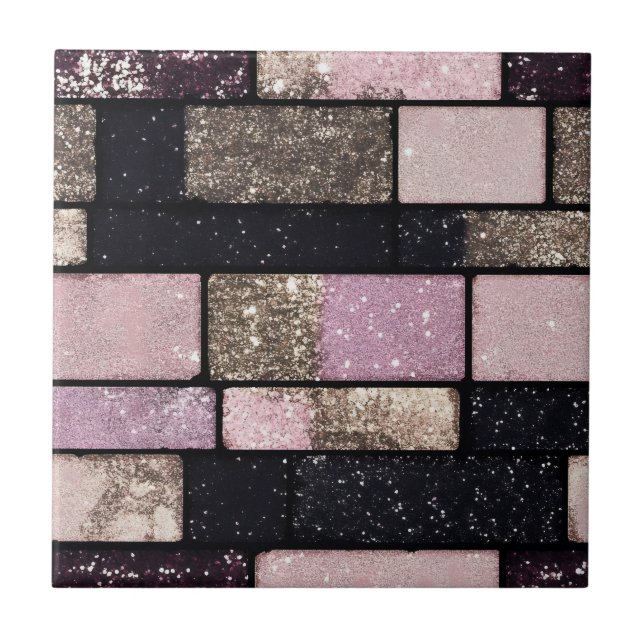 Gold Pink Sparkle Brick Pattern Ceramic Tile (Front)