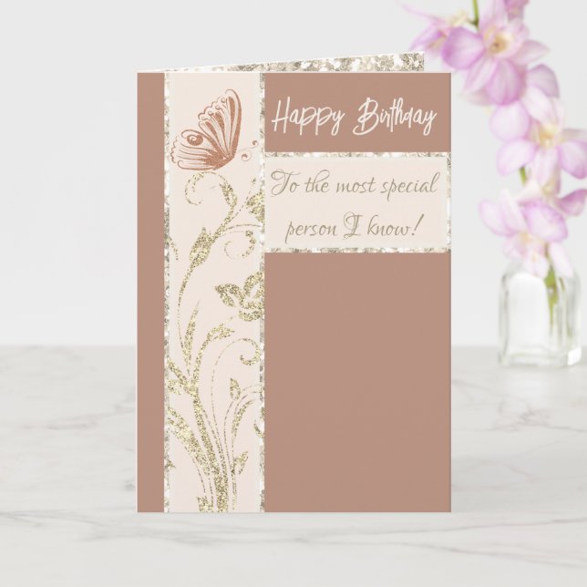 Gold Pink Sparkling Butterfly Photo Birthday Card (Orchid)