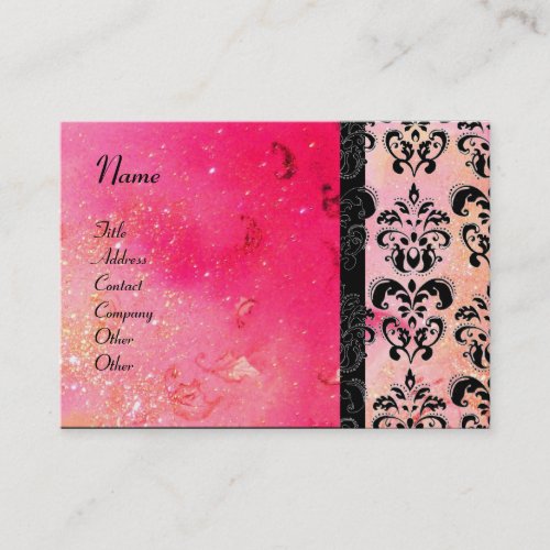 GOLD PINK SPARKLING DAMASK MONOGRAM fuchsia Business Card