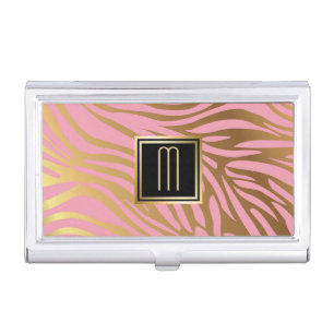 Gold Pink Stripe Elegance Business Card Case