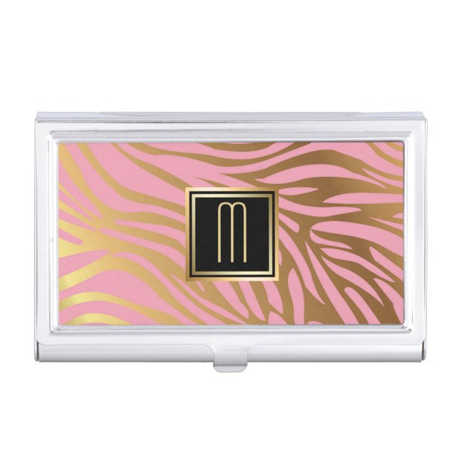 Gold Pink Stripe Elegance Business Card Case (Front)