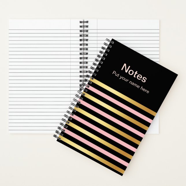 Gold & Pink Striped Notes Journal Custom Name Book (Inside)