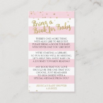 Gold Pink Stripes Baby Shower Bring A Book Insert by weddingsnwhimsy at Zazzle
