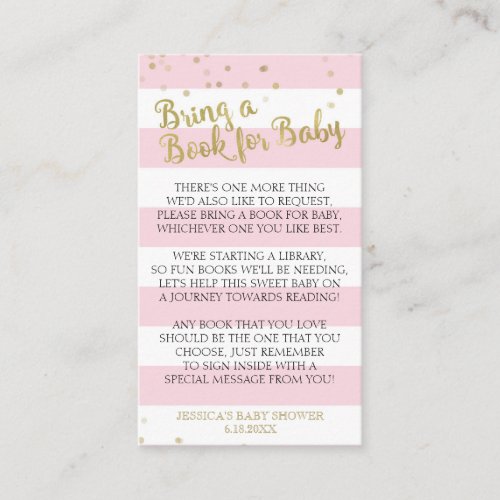 Gold Pink Stripes Baby Shower Bring a Book Insert