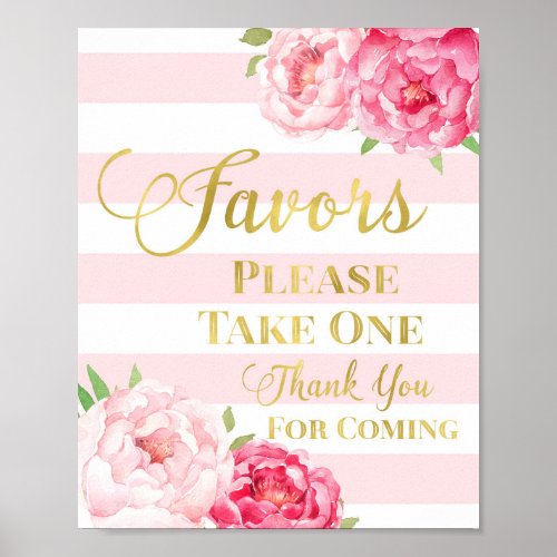 Gold Pink Stripes Watercolor Floral Favors Sign