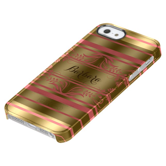 Gold & Pink Stripes With Pink Floral Lace Frame Uncommon iPhone Case (Bottom)