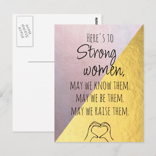 Gold Pink Strong Women Motivational Postcard (Front/Back)