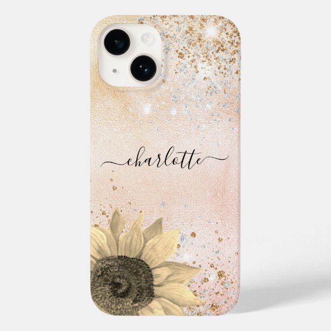 Gold pink sunflower rustic name Case-Mate iPhone case (Back)