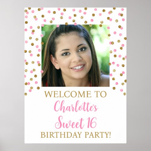 Gold Pink Sweet 16 Birthday 18x24 Photo Poster