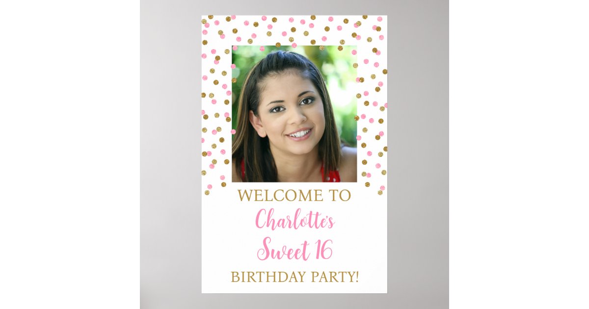Gold Pink Sweet 16 Birthday 20x30 Photo Poster | Zazzle