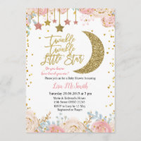 Gold Pink Twinkle Twinkle Little Star Baby Shower Invitation