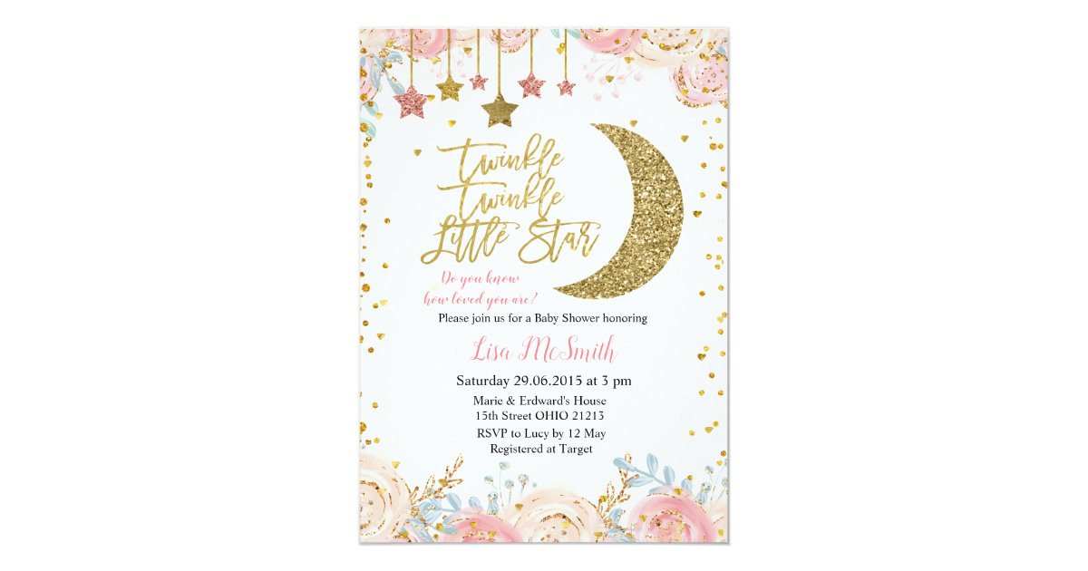 Gold Pink Twinkle Twinkle Little Star Baby Shower ...