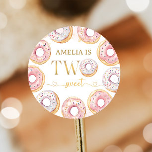 Gold Pink two Sweet Donut Birthday Sticker