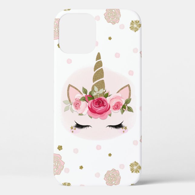 Gold & Pink Unicorn Flower Blooms Trendy Cute Case-Mate iPhone Case (Back)