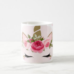 Gold & Pink Unicorn Flower Blooms Trendy Cute Coffee Mug