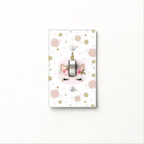 Gold & Pink Unicorn Flower Blooms Trendy Cute Light Switch Cover