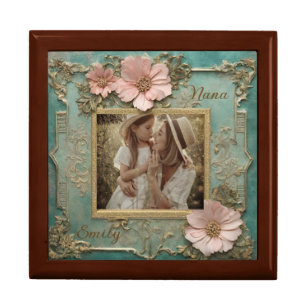 Gold Pink Verdigris Floral Lace Photo Frame Gift Box
