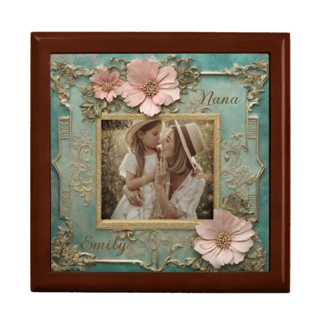 Gold Pink Verdigris Floral Lace Photo Frame Gift Box (Front)