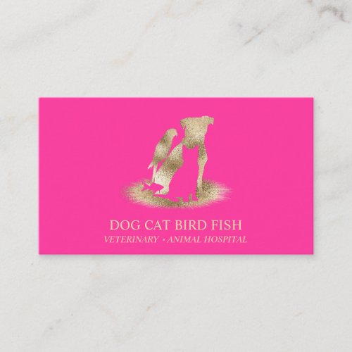 Gold Pink Veterinarian Animal Hospital Pet Sitting Business Card