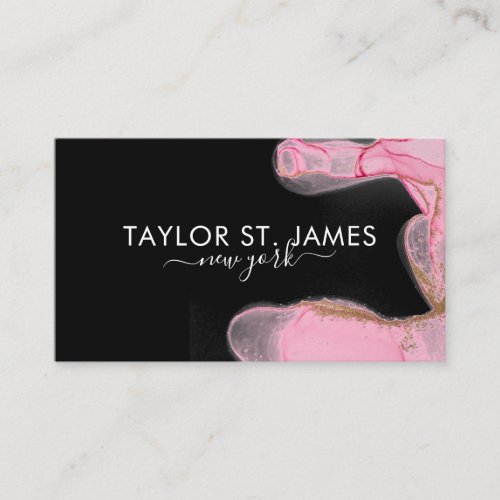 Gold Pink Watercolor Calligraphy Painting Splatter Business Card