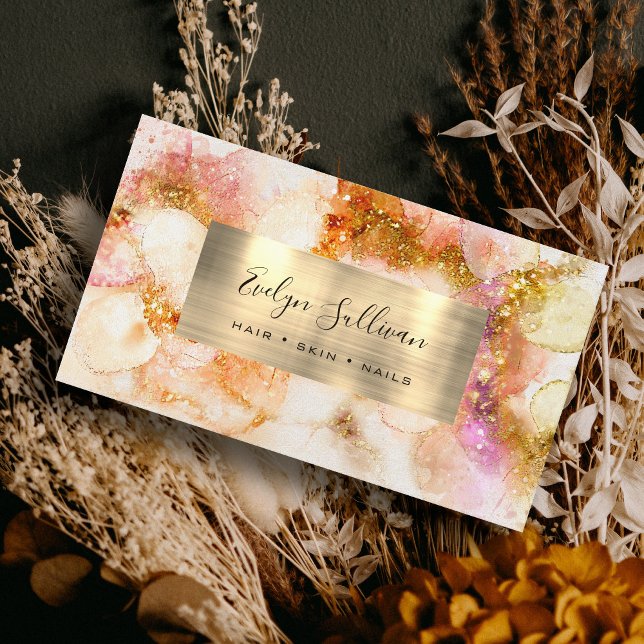 gold pink watercolor faux foil Business Card (Creator Uploaded)