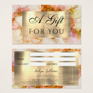 gold pink watercolor faux foil gift card