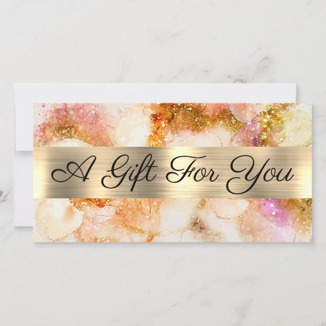 gold pink watercolor faux foil gift certificate (Front)