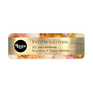 gold pink watercolor faux foil logo return address label
