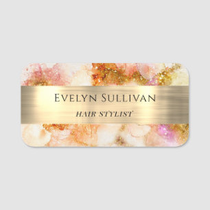 gold pink watercolor faux foil name tag