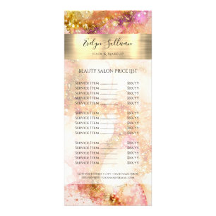 gold pink watercolor faux foil price list rack card