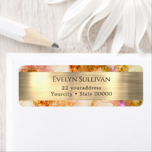 gold pink watercolor faux foil return address label