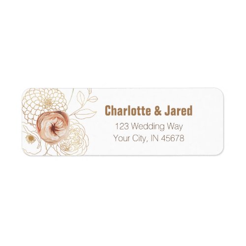 Gold  Pink Watercolor Floral Return Address Label