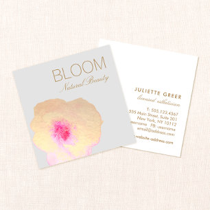 Gold Pink Watercolor Floral  Square Business Card