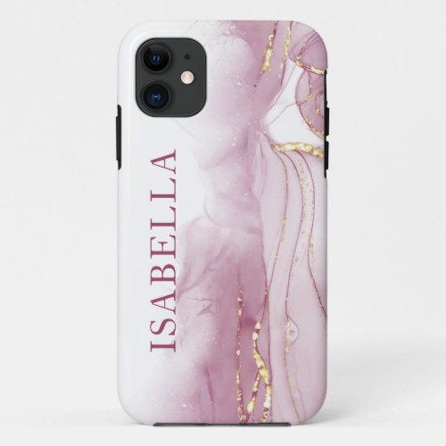Gold Pink Watercolor Personalize iPhone 11 Case