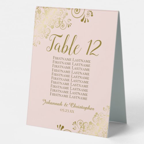 Gold  Pink Wedding Table Number Seating Chart Table Tent Sign