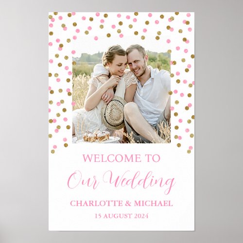 Gold Pink Wedding Welcome Custom 12x18 Photo Poster
