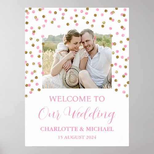 Gold Pink Wedding Welcome Custom 18x24 Photo Poster