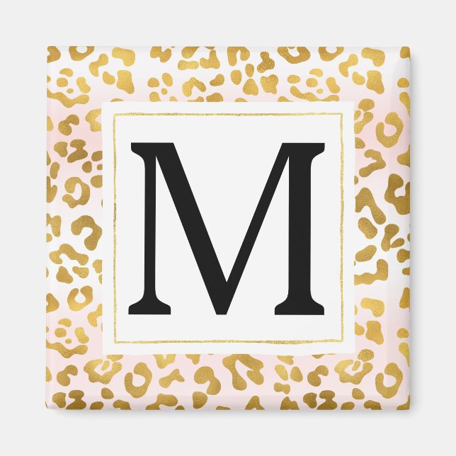 Gold Pink White Leopard Print Monogram    Magnet (Front)
