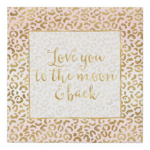 Gold Pink White Leopard Print Moon and Back