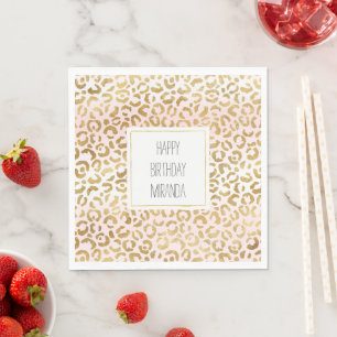 Gold Pink White Leopard Print Napkins