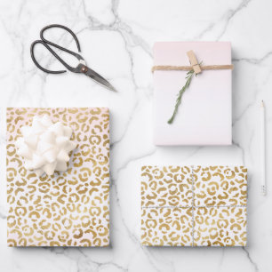 Gold Pink White Leopard Print        Wrapping Paper Sheets