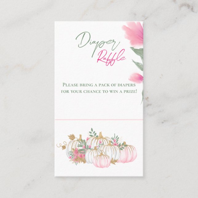 Gold Pink White Pumpkin Baby Diaper Raffle Game Business Card (Front)