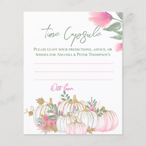 Gold Pink White Pumpkin Baby Time Capsule Card