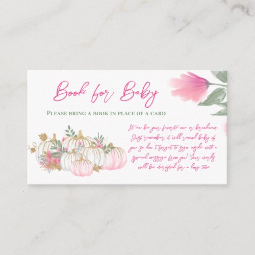 Gold Pink White Pumpkin Book for Baby Shower Game Enclosure Card