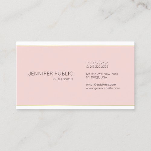 Gold Pink White Sleek Elegant Design Trendy Plain Business Card