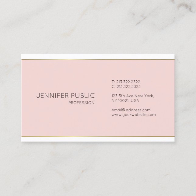 Gold Pink White Sleek Elegant Design Trendy Plain Business Card (Front)