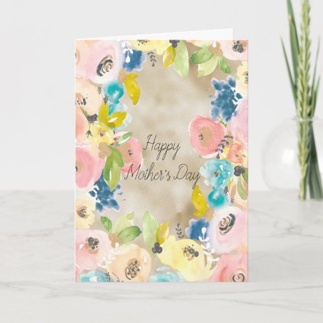 Gold Pink Yellow Floral Card (Front)