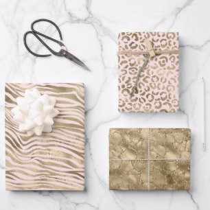 Gold Pink Zebra Animal Print Wrapping Paper Sheets